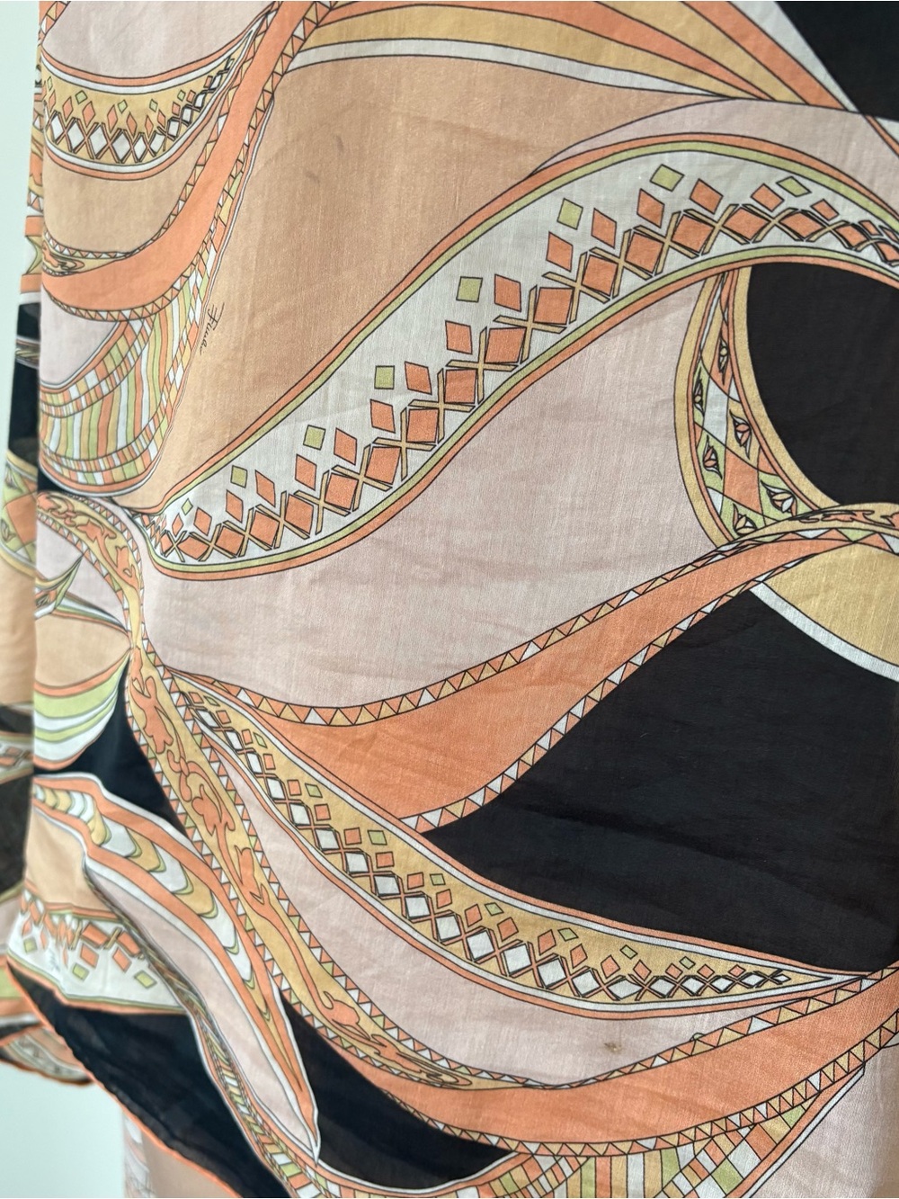 Emilio Pucci Fuilio Orange Multi Psychedelic Abstract Print Cotton Silk Scarf - Picture 9 of 9